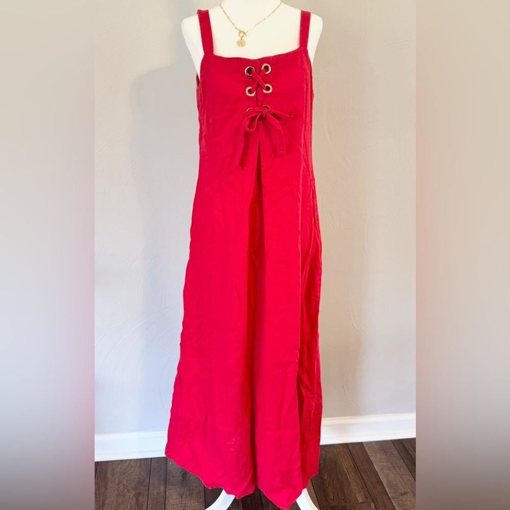 MSK Red Linen Sleeveless Maxi Dress  Womens Size S Beach Summer Vacation